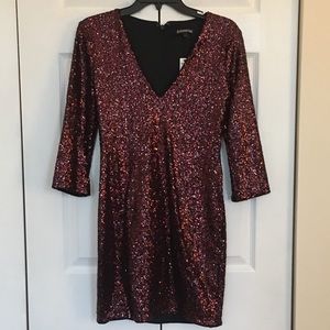NWT Fully Sequined Red Express Dress, Size 4
